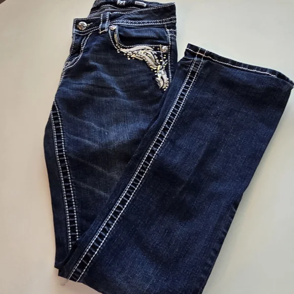Miss Me Dark Blue Jeans with Gold and Silver Embellishments - Picture 3 of 4